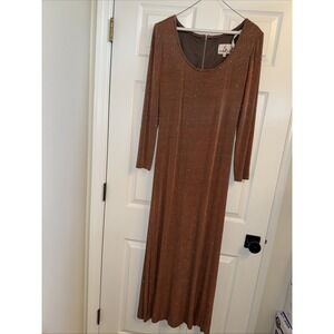 En Francais by Huty Waltzer Bronze Metallic Shimmer Maxi Dress Long Sleeve 14